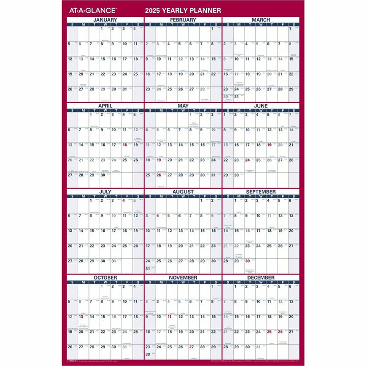 Image of AT-A-GLANCE® Vertical/Horizontal Wall Calendar, 24 x 36, White/Blue/Red Sheets, 12-Month (Jan to Dec): 2025