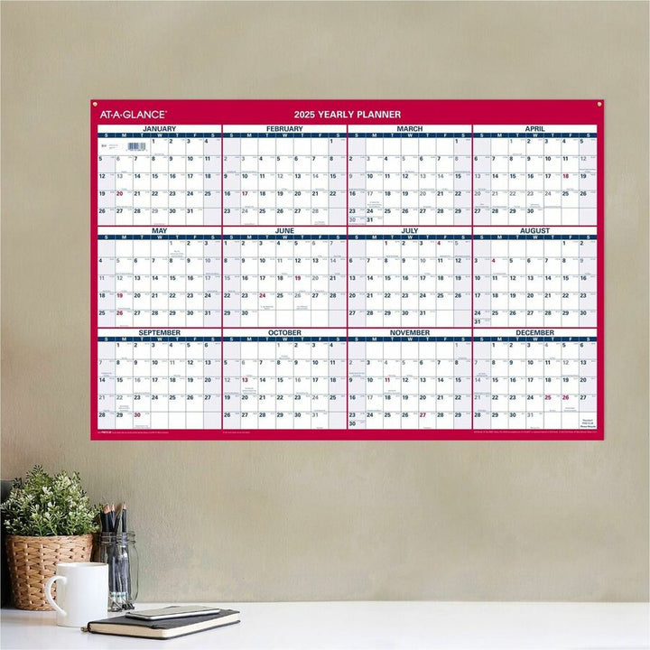 Image of AT-A-GLANCE® Vertical/Horizontal Wall Calendar, 24 x 36, White/Blue/Red Sheets, 12-Month (Jan to Dec): 2025