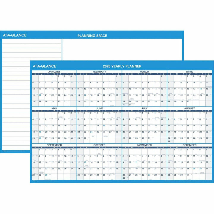 Image of AT-A-GLANCE® Horizontal Reversible/Erasable Wall Planner, 48 x 32, White/Blue Sheets, 12-Month (Jan to Dec): 2025