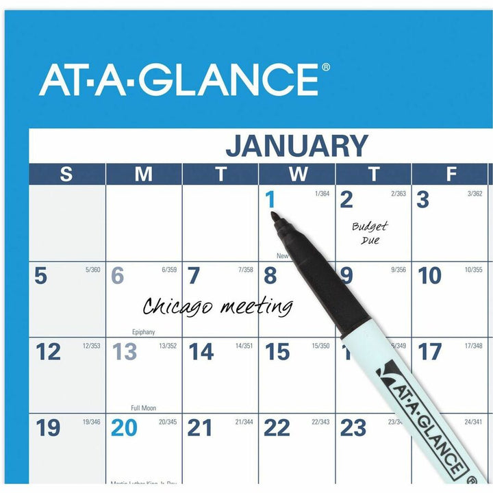 Image of AT-A-GLANCE® Horizontal Reversible/Erasable Wall Planner, 48 x 32, White/Blue Sheets, 12-Month (Jan to Dec): 2025