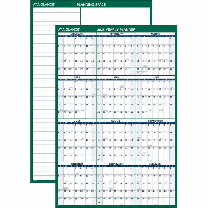 Image of AT-A-GLANCE® Vertical Erasable Wall Planner, 32 x 48, White/Green Sheets, 12-Month (Jan to Dec): 2025