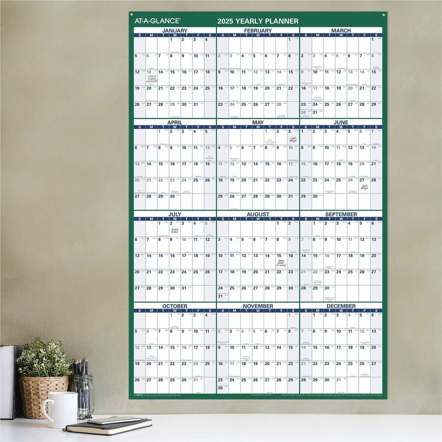 Image of AT-A-GLANCE® Vertical Erasable Wall Planner, 32 x 48, White/Green Sheets, 12-Month (Jan to Dec): 2025