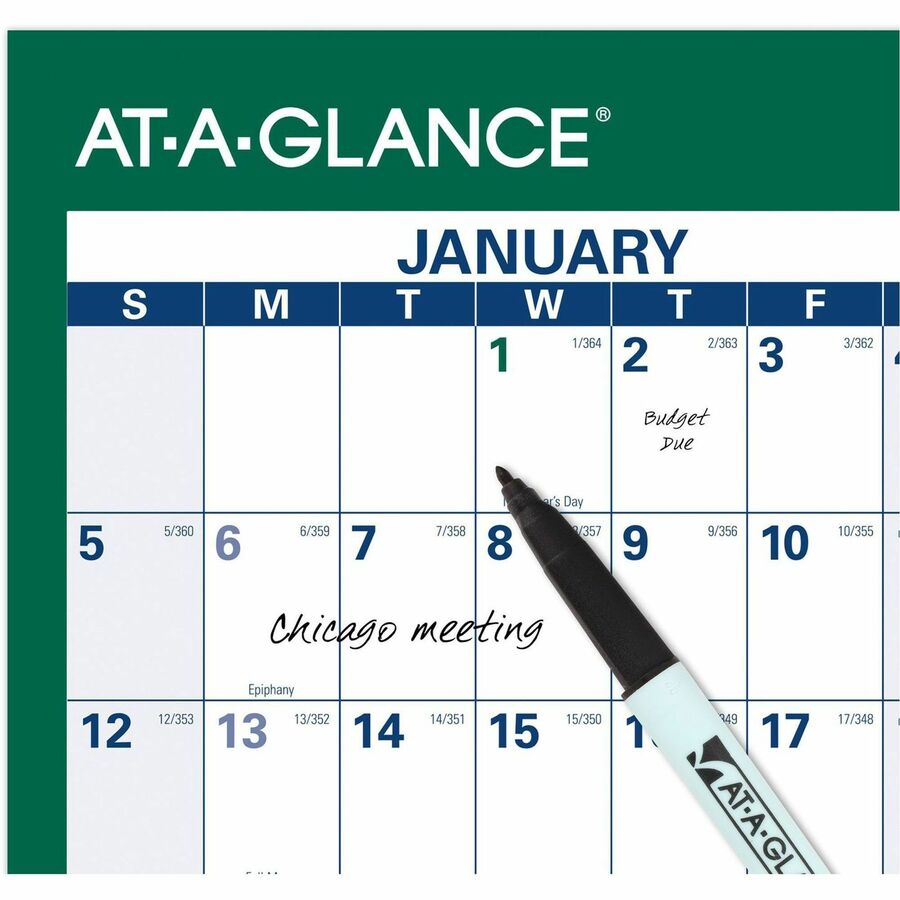 Image of AT-A-GLANCE® Vertical Erasable Wall Planner, 32 x 48, White/Green Sheets, 12-Month (Jan to Dec): 2025