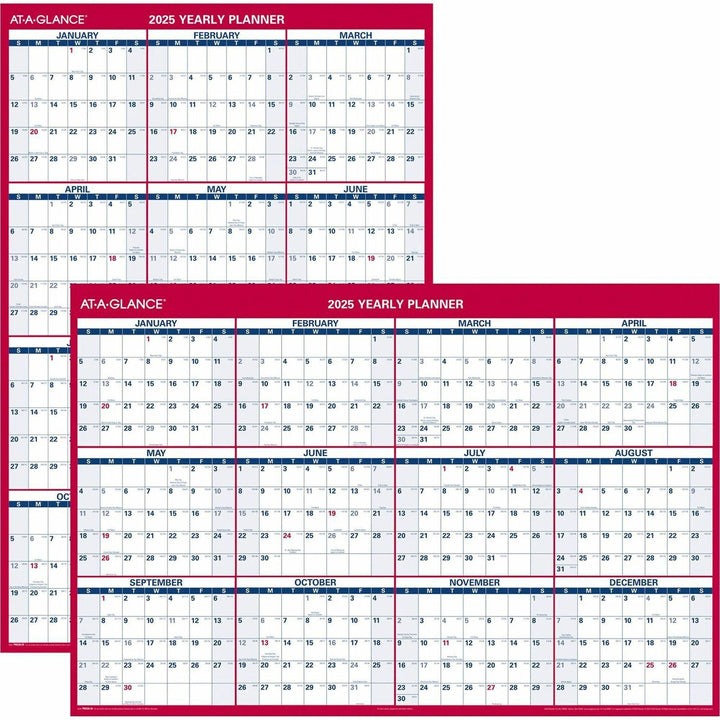 Image of AT-A-GLANCE® Erasable Vertical/Horizontal Wall Planner, 32 x 48, White/Blue/Red Sheets, 12-Month (Jan to Dec): 2025