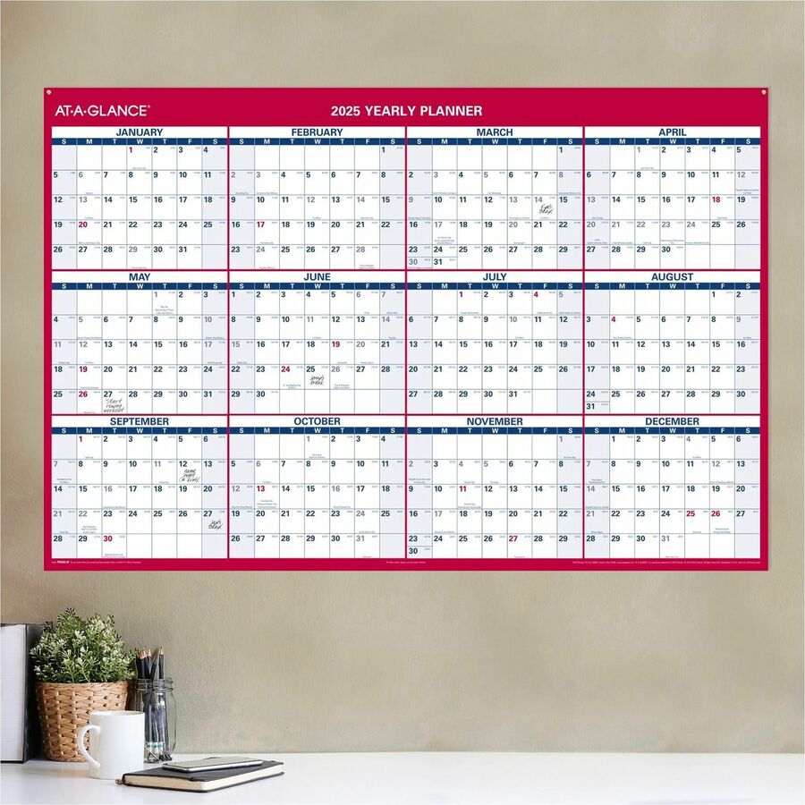 Image of AT-A-GLANCE® Erasable Vertical/Horizontal Wall Planner, 32 x 48, White/Blue/Red Sheets, 12-Month (Jan to Dec): 2025