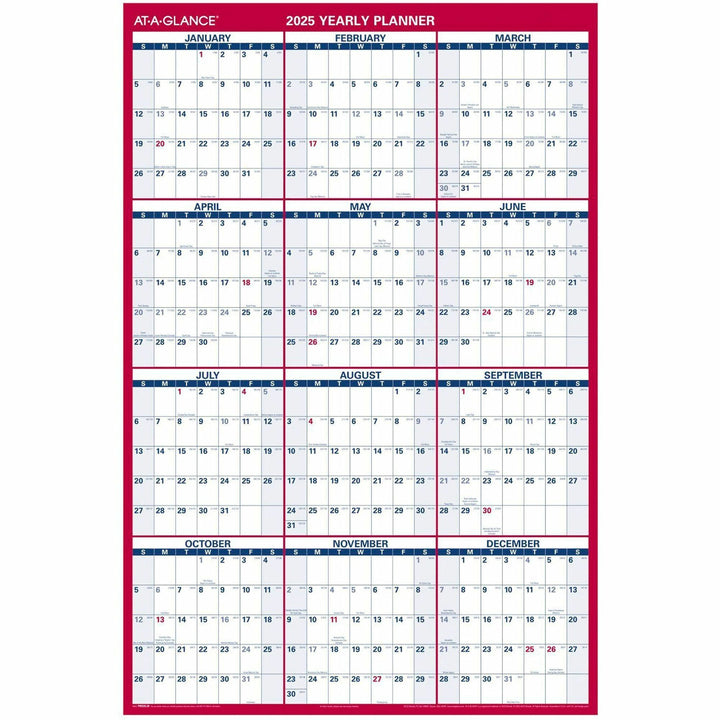 Image of AT-A-GLANCE® Erasable Vertical/Horizontal Wall Planner, 32 x 48, White/Blue/Red Sheets, 12-Month (Jan to Dec): 2025