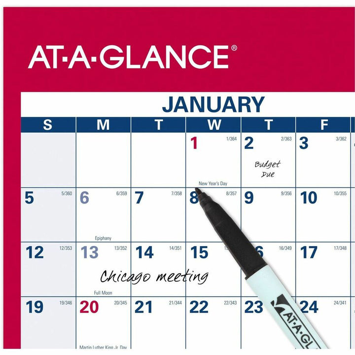 Image of AT-A-GLANCE® Erasable Vertical/Horizontal Wall Planner, 32 x 48, White/Blue/Red Sheets, 12-Month (Jan to Dec): 2025