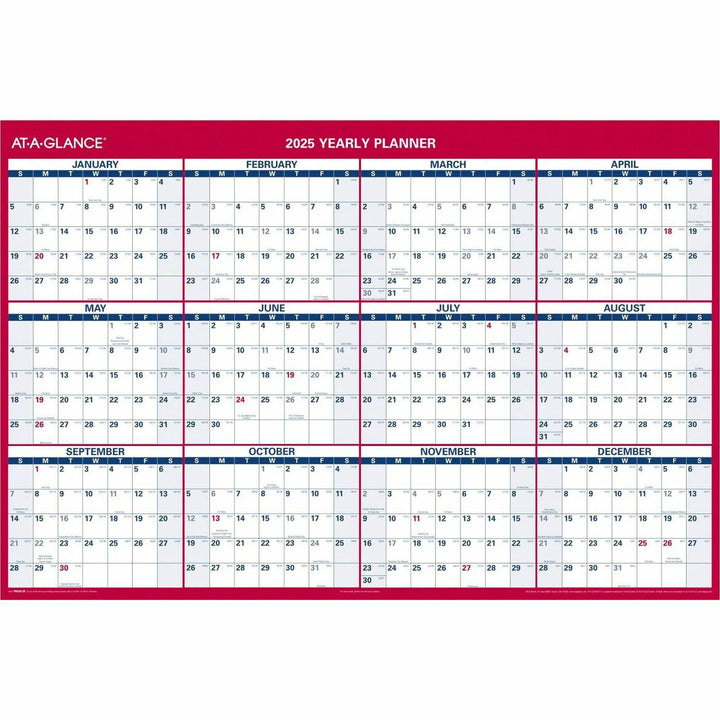 Image of AT-A-GLANCE® Erasable Vertical/Horizontal Wall Planner, 32 x 48, White/Blue/Red Sheets, 12-Month (Jan to Dec): 2025