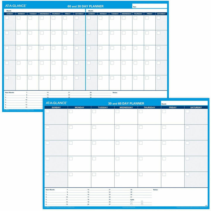 Image of AT-A-GLANCE® 30/60-Day Undated Horizontal Erasable Wall Planner, 48 X 32, White/blue Sheets, Undated