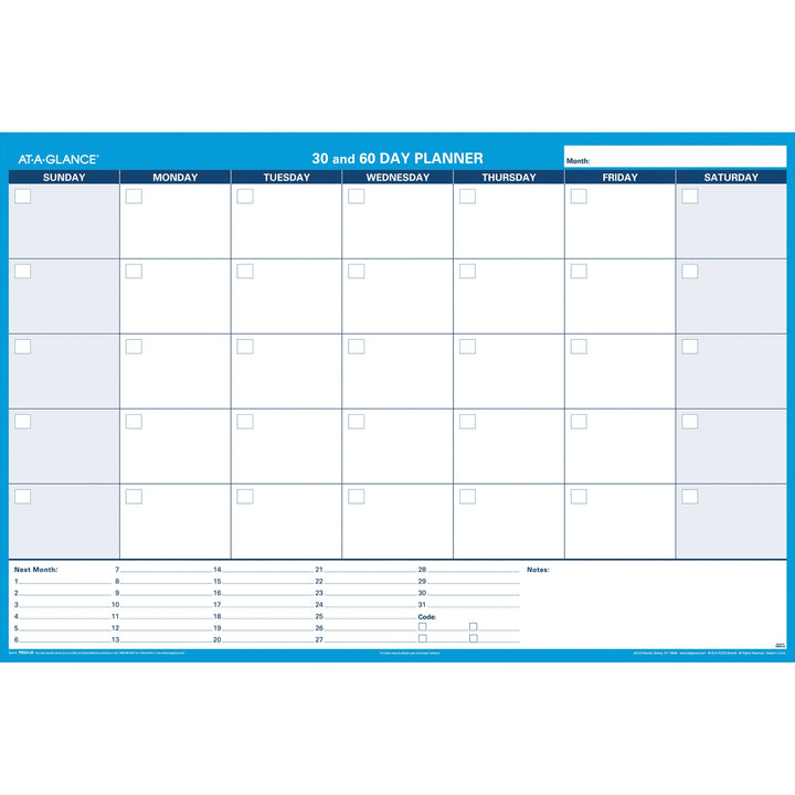 Image of AT-A-GLANCE® 30/60-Day Undated Horizontal Erasable Wall Planner, 48 X 32, White/blue Sheets, Undated