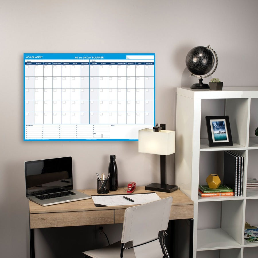 Image of AT-A-GLANCE® 30/60-Day Undated Horizontal Erasable Wall Planner, 48 X 32, White/blue Sheets, Undated