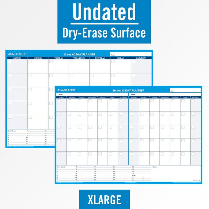 Image of AT-A-GLANCE® 30/60-Day Undated Horizontal Erasable Wall Planner, 48 X 32, White/blue Sheets, Undated