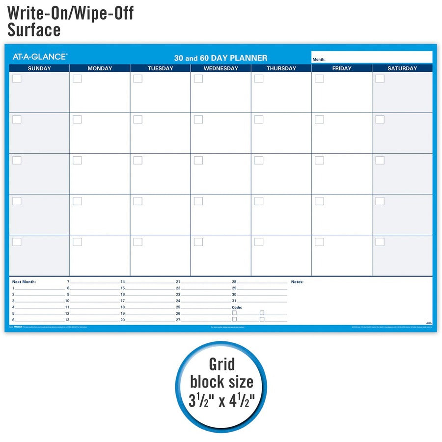 Image of AT-A-GLANCE® 30/60-Day Undated Horizontal Erasable Wall Planner, 48 X 32, White/blue Sheets, Undated