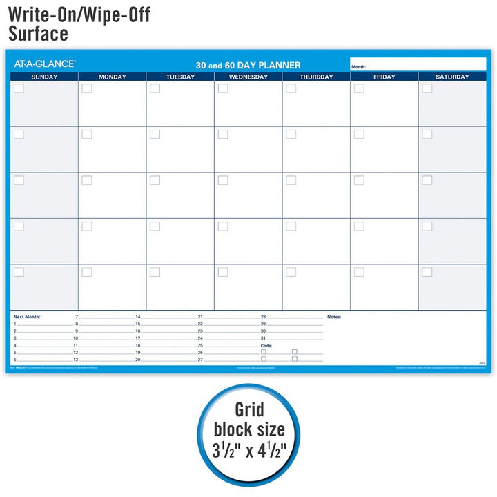 Image of AT-A-GLANCE® 30/60-Day Undated Horizontal Erasable Wall Planner, 48 X 32, White/blue Sheets, Undated