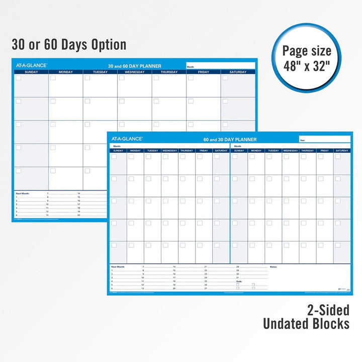 Image of AT-A-GLANCE® 30/60-Day Undated Horizontal Erasable Wall Planner, 48 X 32, White/blue Sheets, Undated