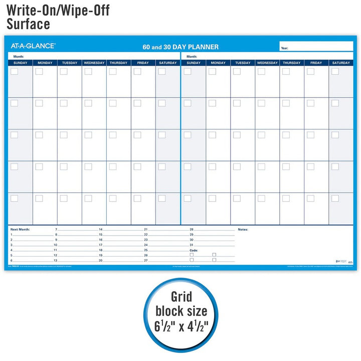 Image of AT-A-GLANCE® 30/60-Day Undated Horizontal Erasable Wall Planner, 48 X 32, White/blue Sheets, Undated