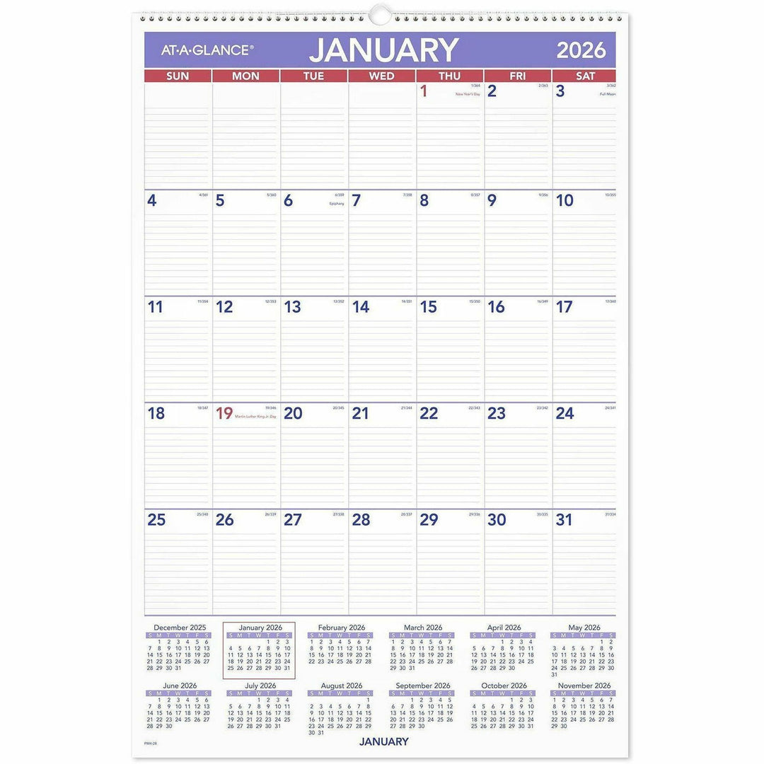 Image of AT-A-GLANCE® Monthly Wall Calendar with Ruled Daily Blocks, 20 x 30, White Sheets, 12-Month (Jan to Dec): 2025