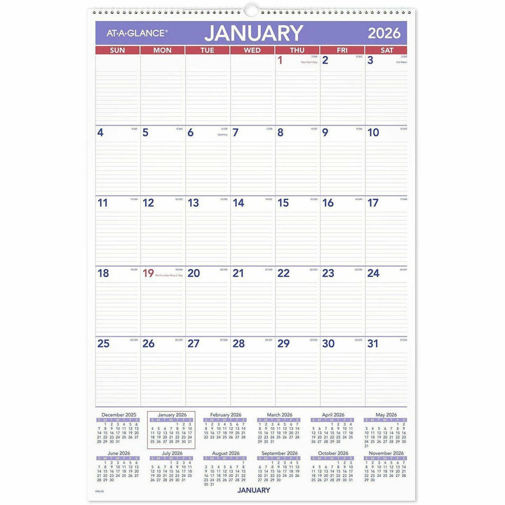 Image of AT-A-GLANCE® Monthly Wall Calendar with Ruled Daily Blocks, 20 x 30, White Sheets, 12-Month (Jan to Dec): 2025