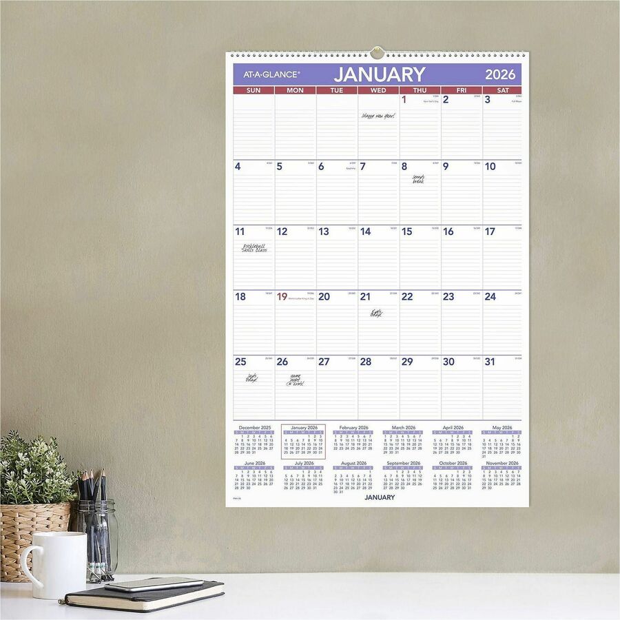 Image of AT-A-GLANCE® Monthly Wall Calendar with Ruled Daily Blocks, 20 x 30, White Sheets, 12-Month (Jan to Dec): 2025