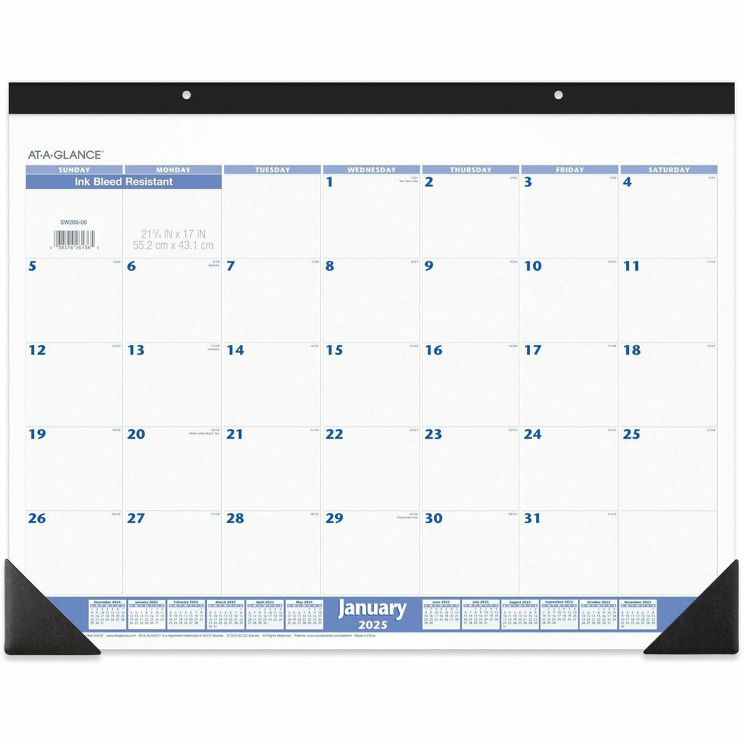 Image of AT-A-GLANCE® Desk Pad, 22 x 17, White Sheets, Black Binding, Black Corners, 12-Month (Jan to Dec): 2025