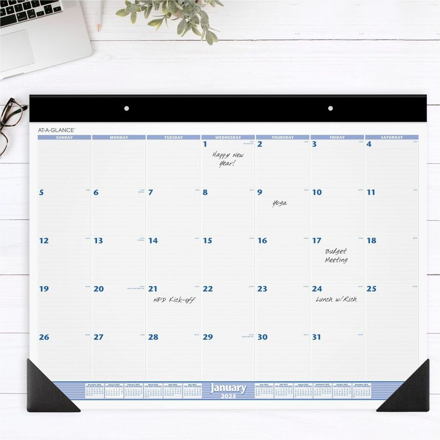 Image of AT-A-GLANCE® Desk Pad, 24 x 19, White Sheets, Black Binding, Black Corners, 12-Month (Jan to Dec): 2025