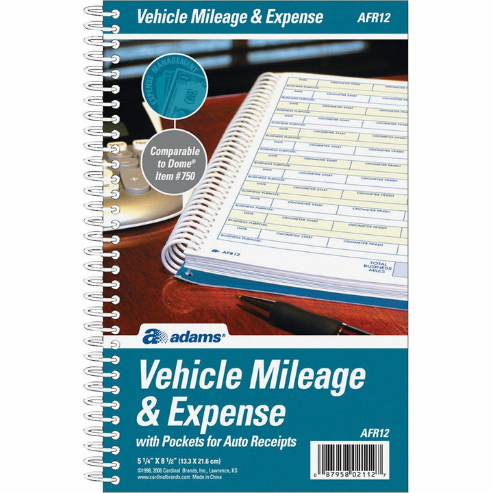 Image of Adams Vehicle Mileage/Expense Jrnl,w/Pckts,5-1/4"x8-1/2",64 Pg,WE