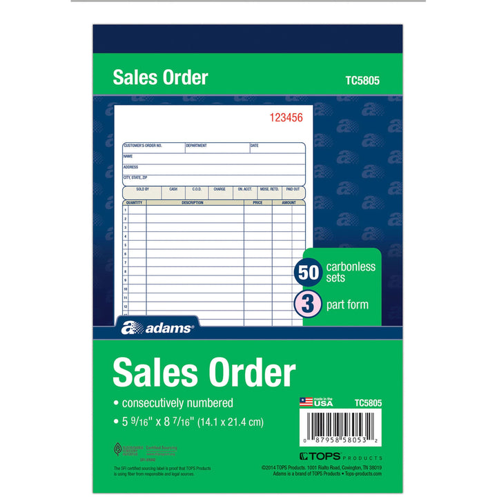 Image of Adams® Multipart Sales Order Pad, Three-Part Carbonless, 5.56 x 7.94, 50 Forms Total