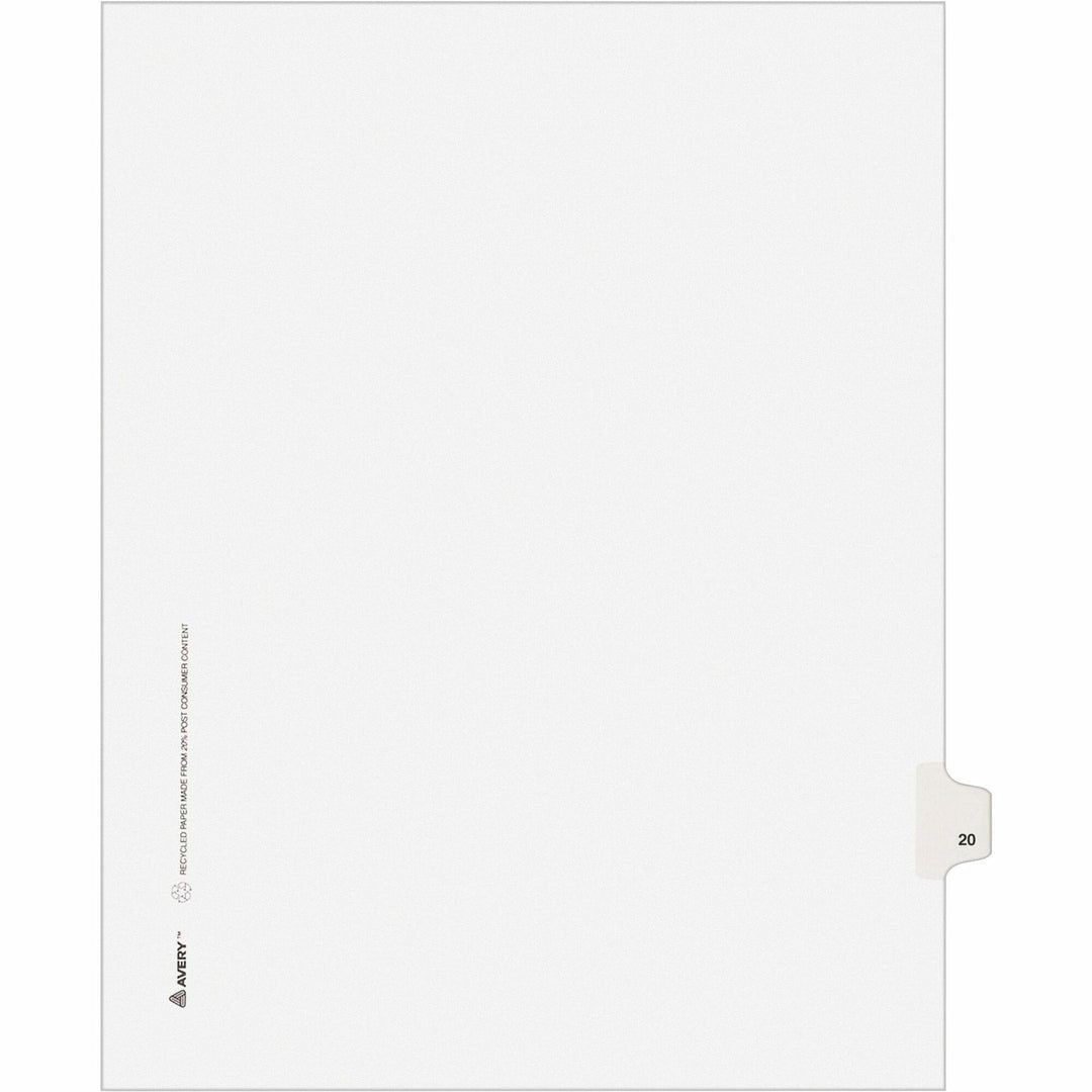 Image of Avery® Preprinted Legal Exhibit Side Tab Index Dividers, Avery Style, 10-Tab, 20, 11 X 8.5, White, 25/pack, (1020)