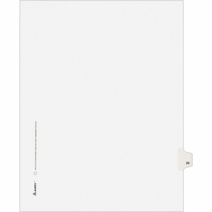 Image of Avery® Preprinted Legal Exhibit Side Tab Index Dividers, Avery Style, 10-Tab, 20, 11 X 8.5, White, 25/pack, (1020)