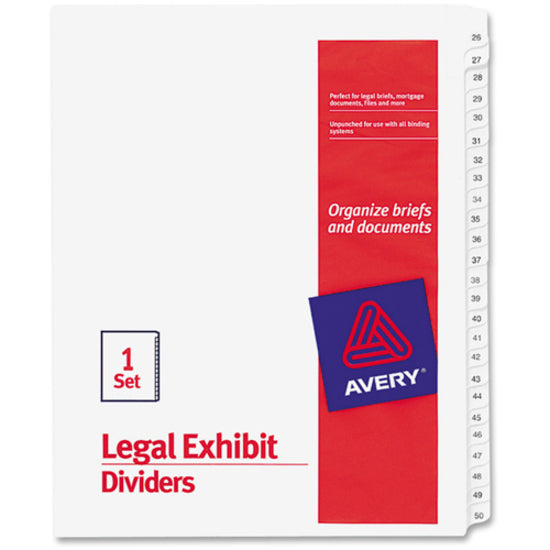Image of Avery® Preprinted Legal Exhibit Side Tab Index Dividers, Allstate Style, 25-Tab, 26 To 50, 11 X 8.5, White, 1 Set, (1702)