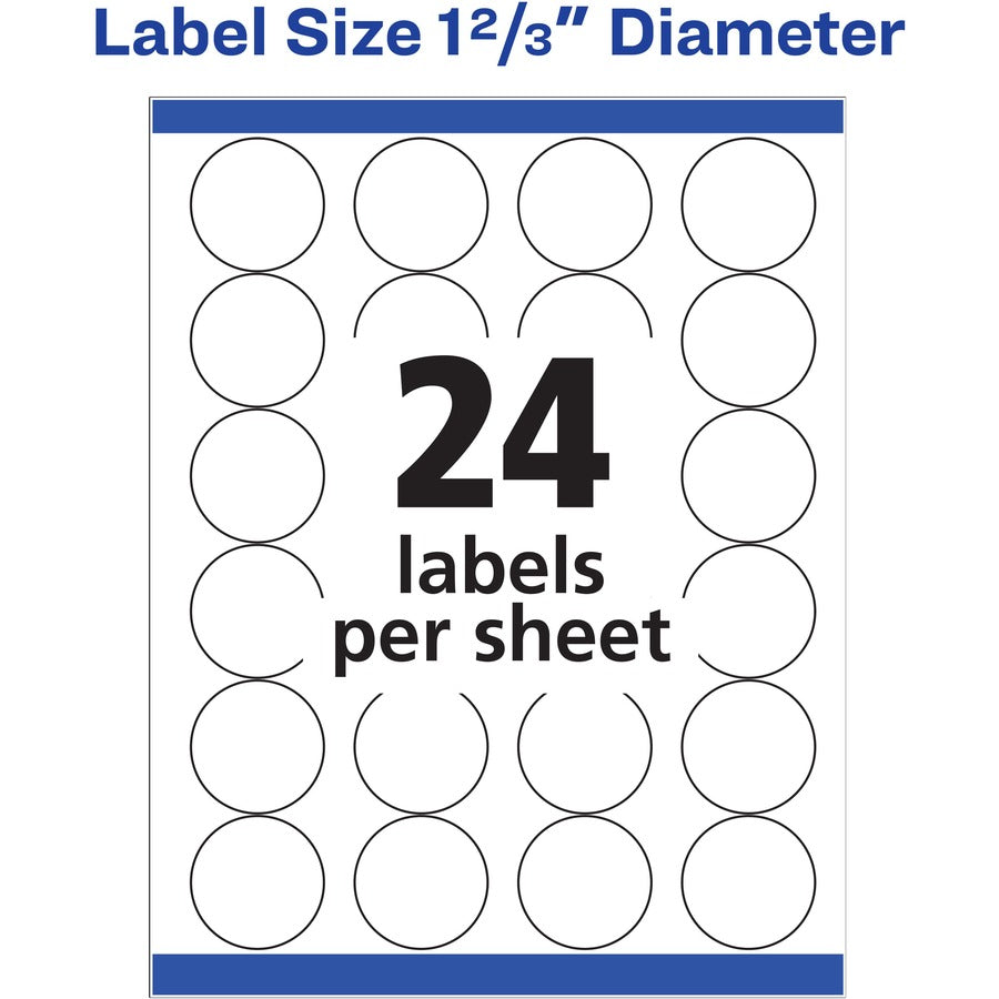 Image of Avery® Permanent Laser Print-to-the-Edge ID Labels w/SureFeed, 1.66" dia, White, 600/PK