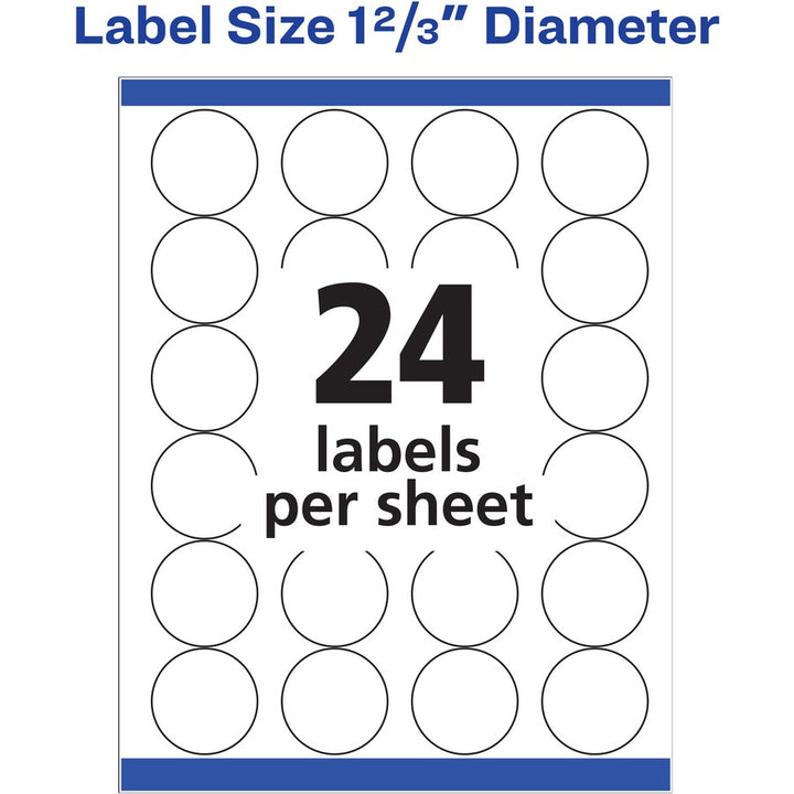 Image of Avery® Permanent Laser Print-to-the-Edge ID Labels w/SureFeed, 1.66" dia, White, 600/PK