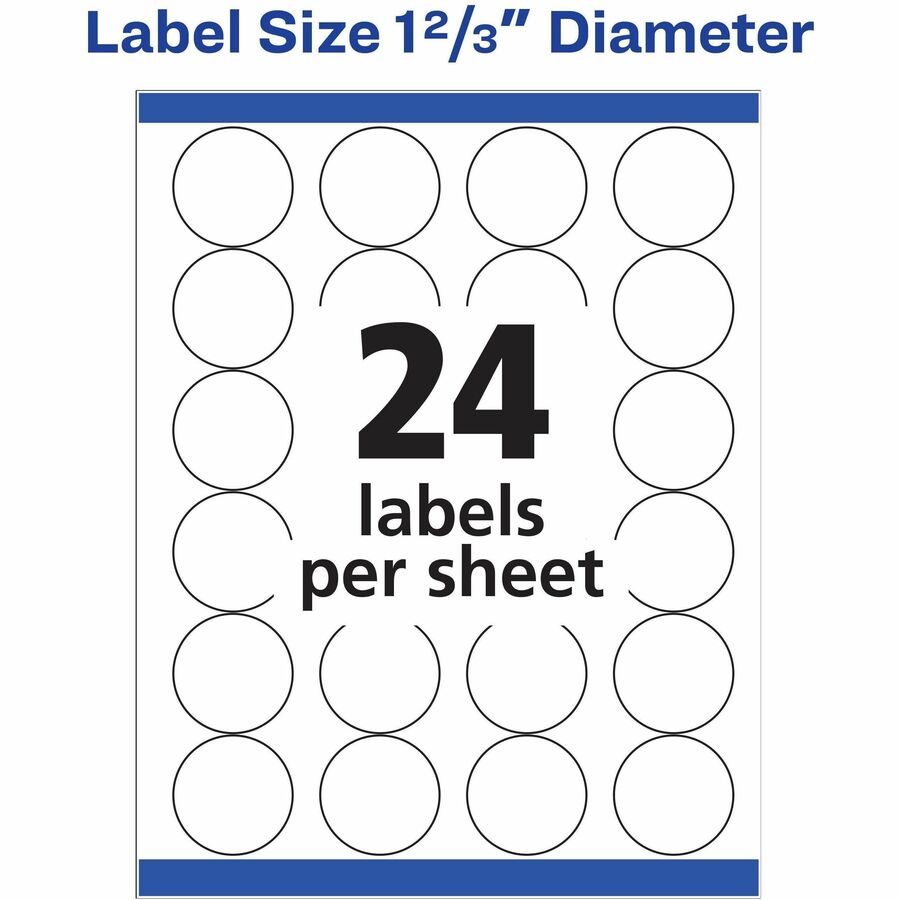 Image of Avery® Permanent Laser Print-to-the-Edge ID Labels w/SureFeed, 1.66" dia, White, 600/PK