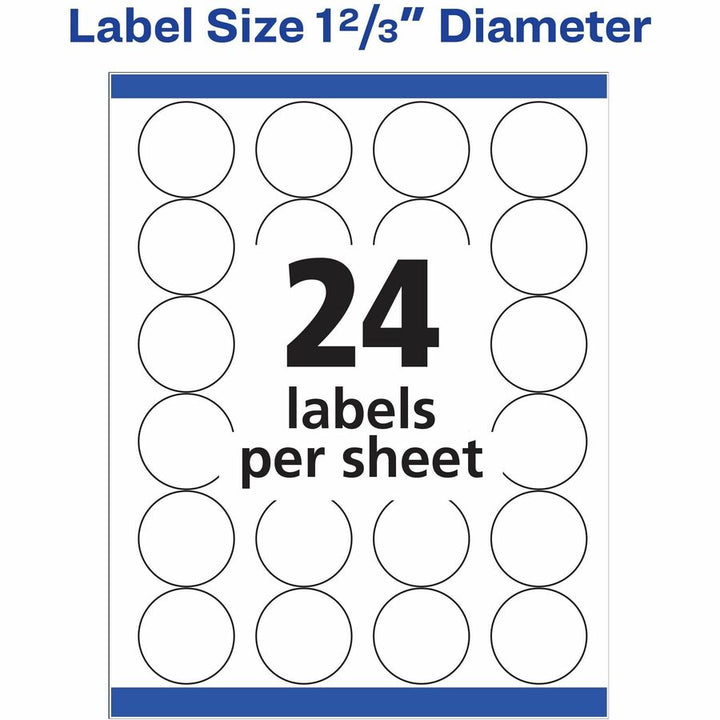 Image of Avery® Permanent Laser Print-to-the-Edge ID Labels w/SureFeed, 1.66" dia, White, 600/PK