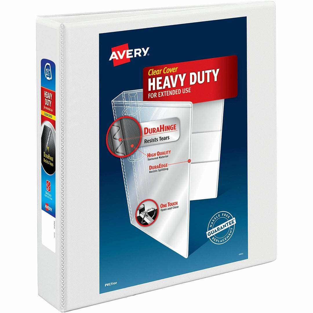 Image of Avery® Heavy-Duty Non Stick View Binder With Durahinge And Slant Rings, 3 Rings, 1.5" Capacity, 11 X 8.5, White, (5404)