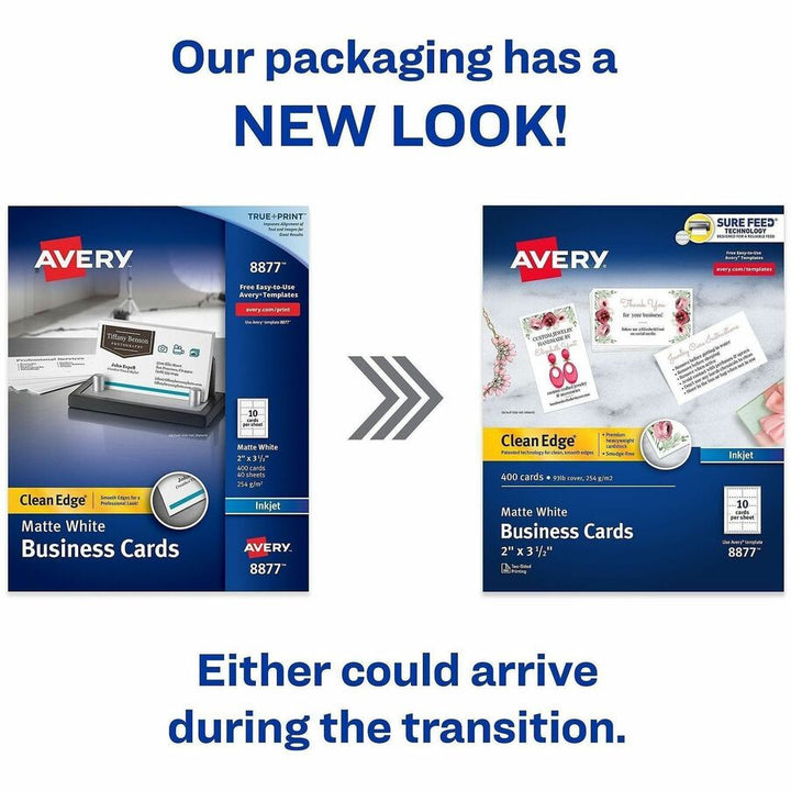 Image of Avery® True Print Clean Edge Business Cards, Inkjet, 2 X 3.5, White, 400 Cards, 10 Cards/sheet, 40 Sheets/box