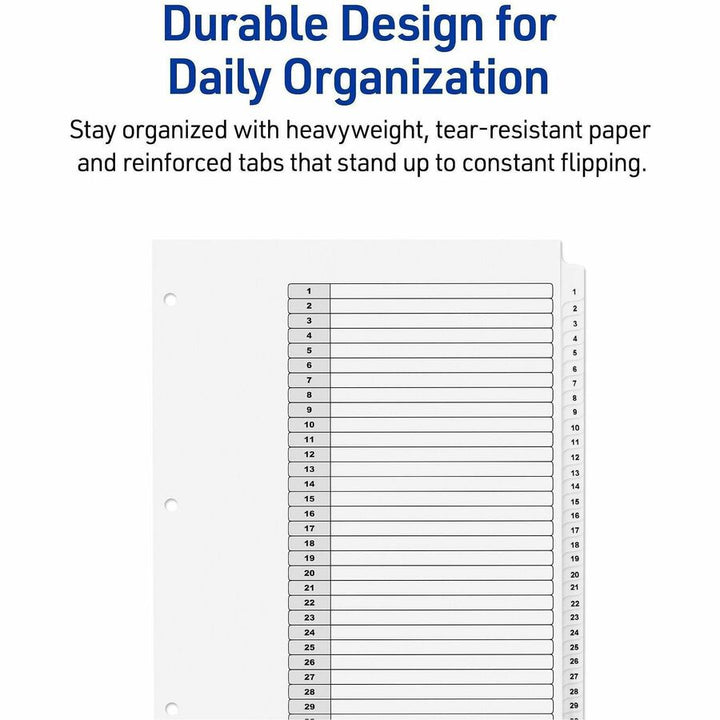 Image of Avery® Customizable TOC Ready Index Black and White Dividers, 31-Tab, 1 to 31, 11 x 8.5, 1 Set
