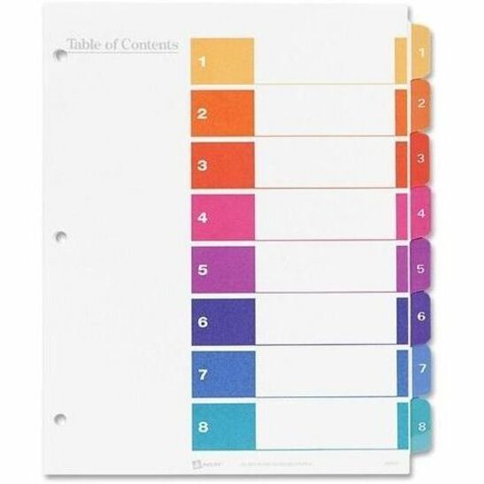 Image of Avery® Customizable TOC Ready Index Multicolor Tab Dividers, 8-Tab, 1 to 8, 11 x 8.5, White, Traditional Color Tabs, 6 Sets