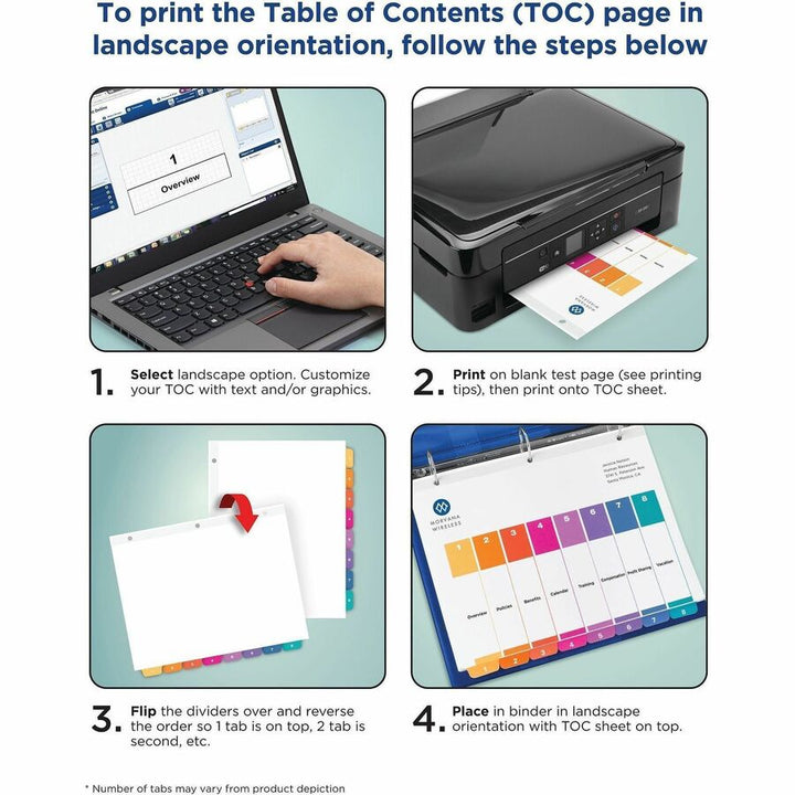 Image of Avery® Customizable TOC Ready Index Multicolor Tab Dividers, 10-Tab, 1 to 10, 11 x 8.5, White, Traditional Color Tabs, 6 Sets