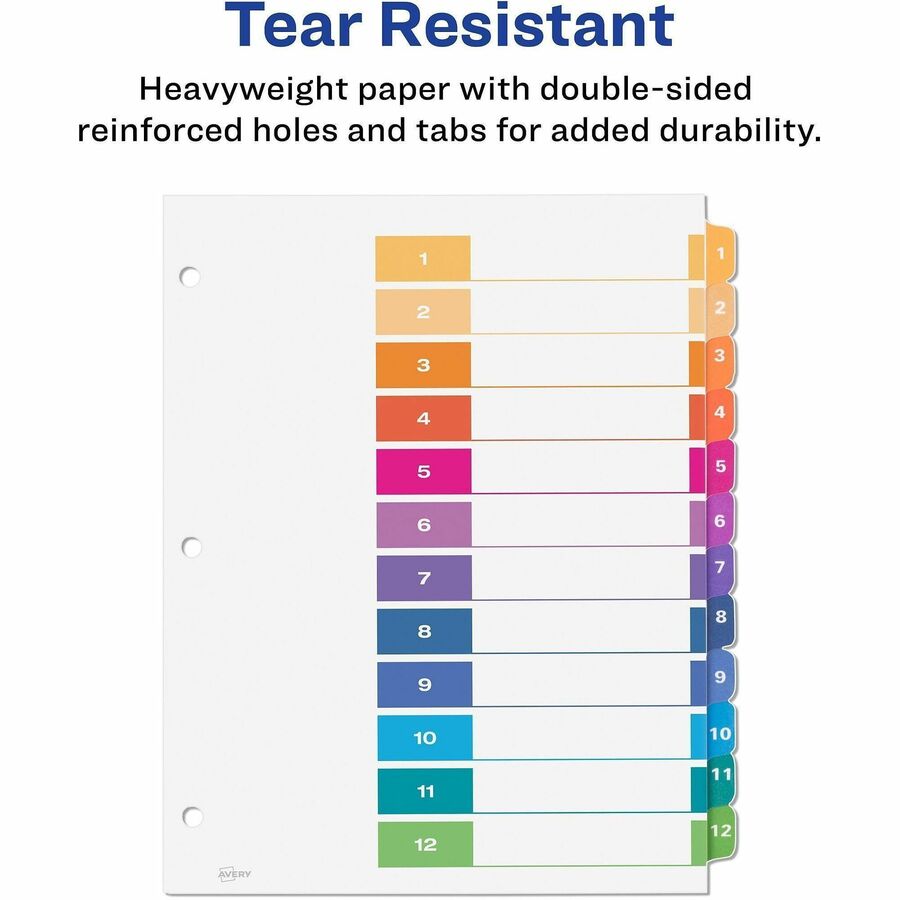 Image of Avery® Customizable TOC Ready Index Multicolor Tab Dividers, 12-Tab, 1 to 12, 11 x 8.5, White, Traditional Color Tabs, 6 Sets