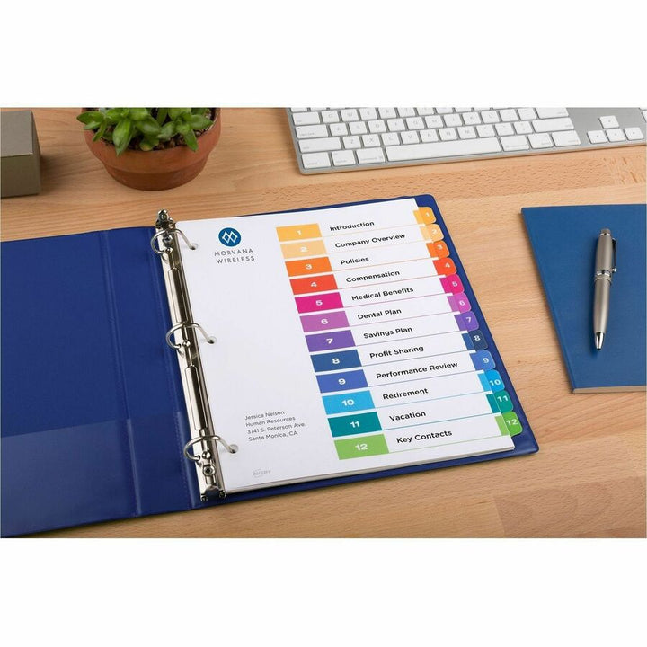 Image of Avery® Customizable TOC Ready Index Multicolor Tab Dividers, 12-Tab, 1 to 12, 11 x 8.5, White, Traditional Color Tabs, 6 Sets