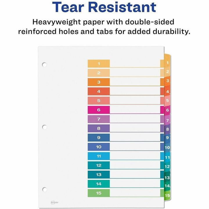 Image of Avery® Customizable TOC Ready Index Multicolor Tab Dividers, 15-Tab, 1 to 15, 11 x 8.5, White, Traditional Color Tabs, 6 Sets