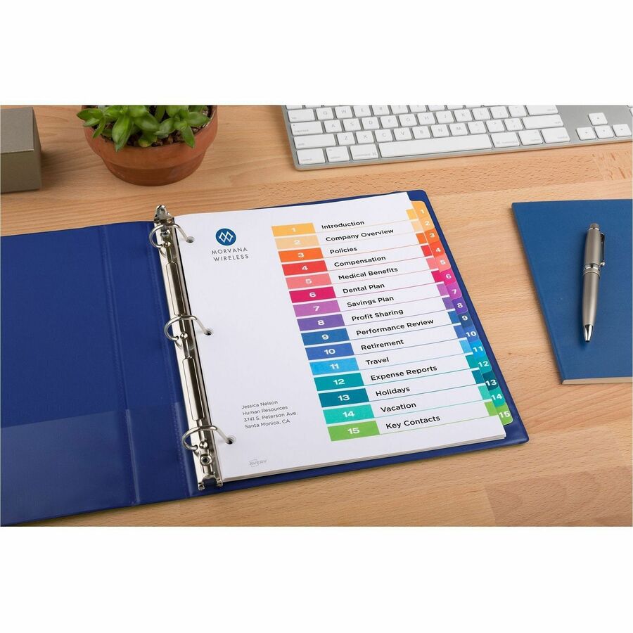 Image of Avery® Customizable TOC Ready Index Multicolor Tab Dividers, 15-Tab, 1 to 15, 11 x 8.5, White, Traditional Color Tabs, 6 Sets