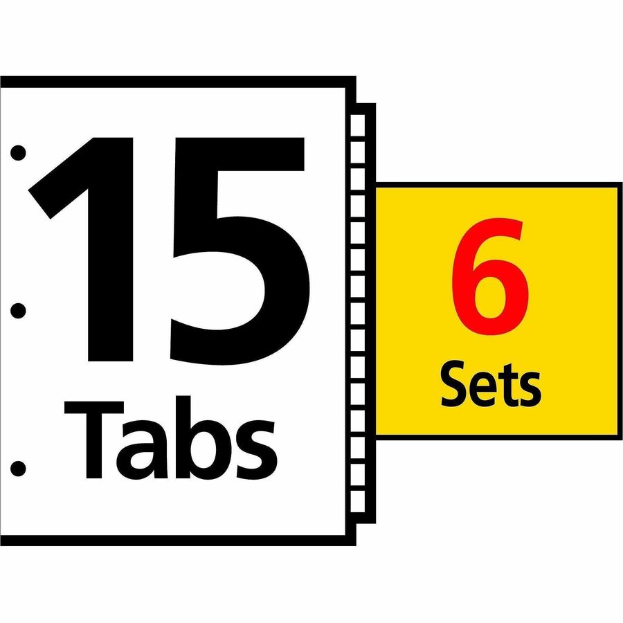 Image of Avery® Customizable TOC Ready Index Multicolor Tab Dividers, 15-Tab, 1 to 15, 11 x 8.5, White, Traditional Color Tabs, 6 Sets