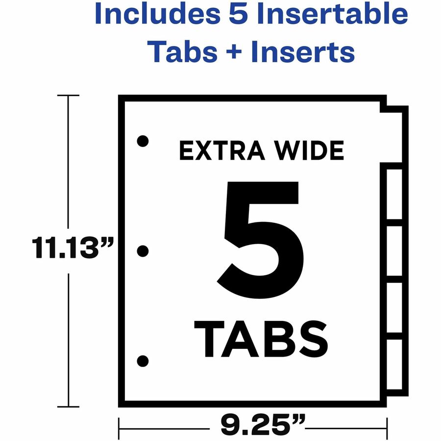Image of Avery® Insertable Big Tab Dividers, 5-Tab, Single-Sided Copper Edge Reinforcing, 11.13 x 9.25, White, Assorted Tabs, 1 Set