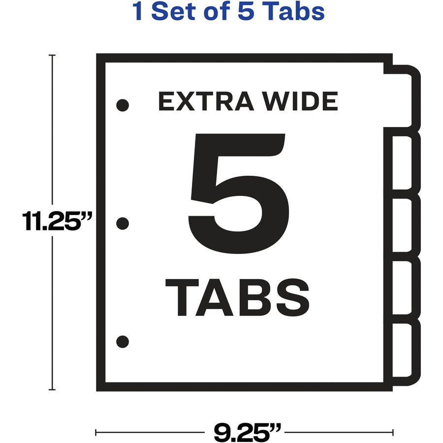 Image of Avery® Insertable Big Tab Dividers, 5-Tab, Single-Sided Copper Edge Reinforcing, 11.13 x 9.25, White, Clear Tabs, 1 Set