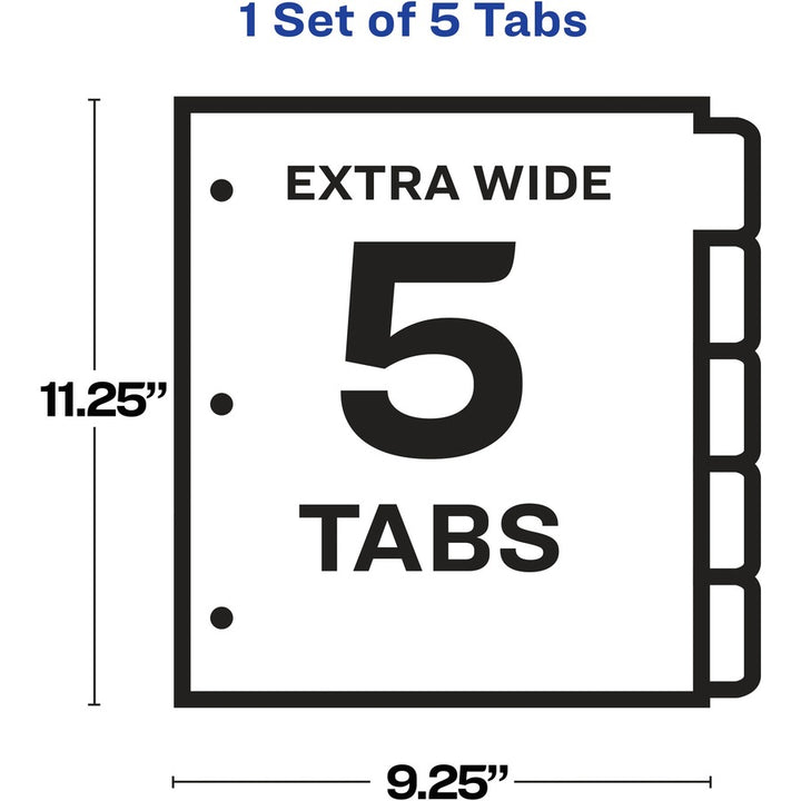 Image of Avery® Insertable Big Tab Dividers, 5-Tab, Single-Sided Copper Edge Reinforcing, 11.13 x 9.25, White, Clear Tabs, 1 Set