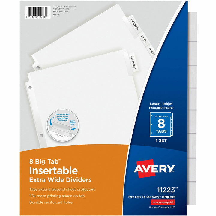 Image of Avery® Insertable Big Tab Dividers, 8-Tab, 11.13 x 9.25, White, Clear Tabs, 1 Set