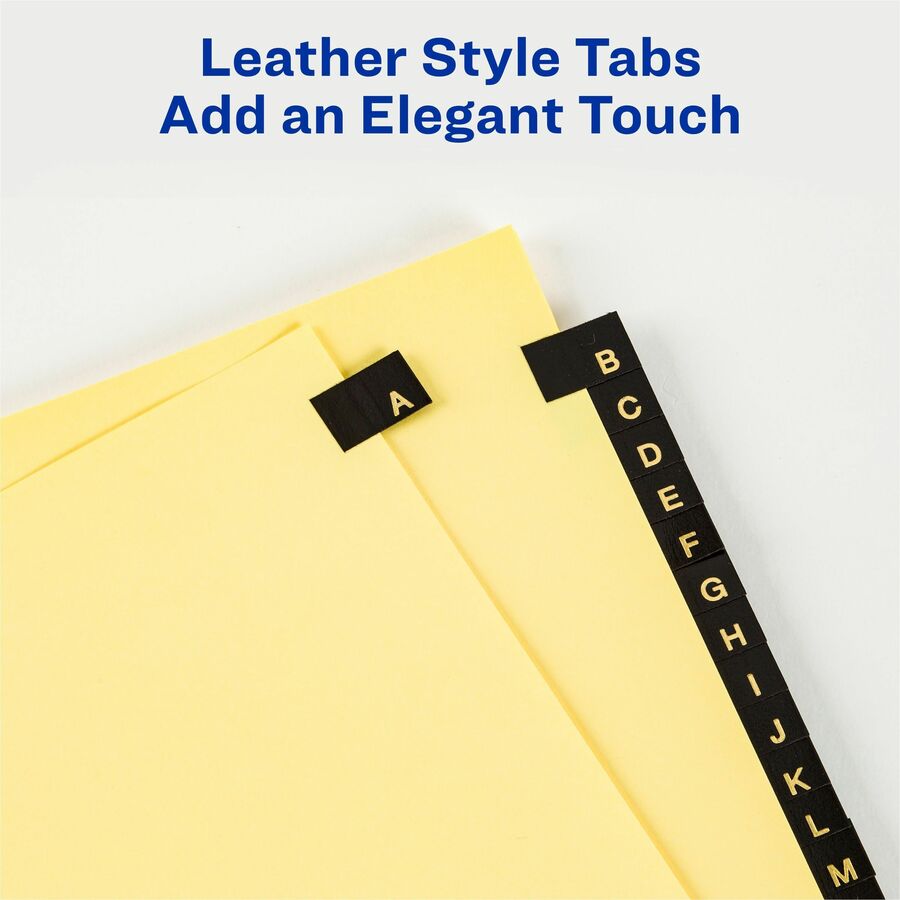 Image of Avery® Preprinted Black Leather Tab Dividers w/Gold Reinforced Edge, 25-Tab, A to Z, 11 x 8.5, Buff, 1 Set