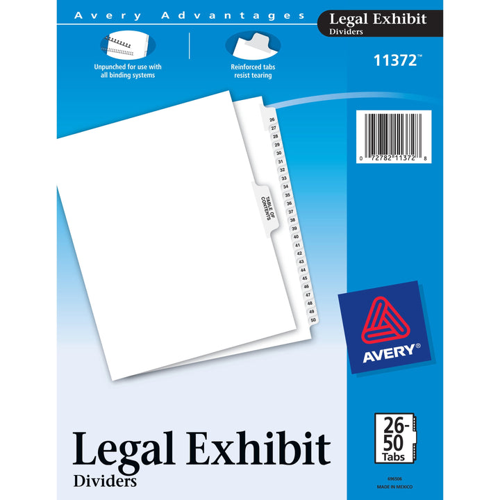 Image of Avery® Preprinted Legal Exhibit Side Tab Index Dividers, Avery Style, 26-Tab, 26 To 50, 11 X 8.5, White, 1 Set